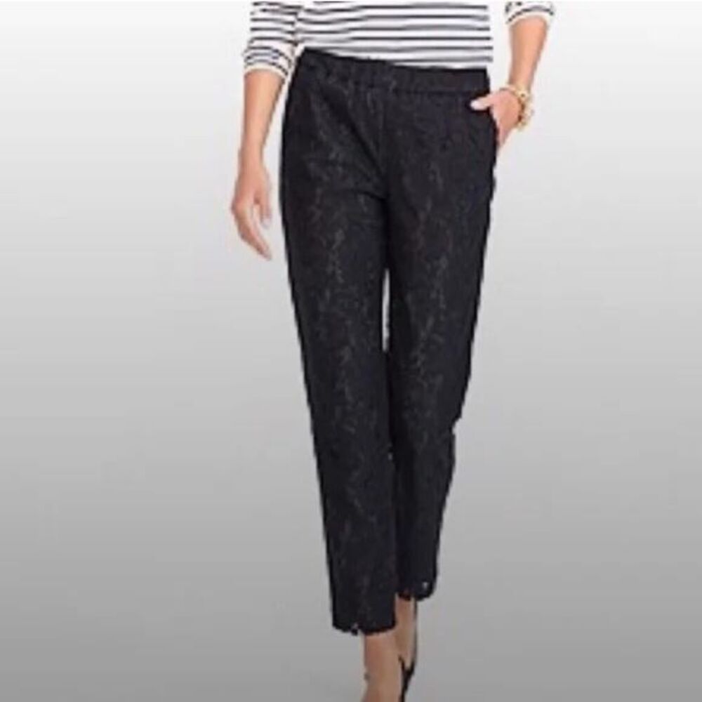 J. Crew Woman's Black Floral Lace Overlay Pull-On Elastic Waist Peyton Pants